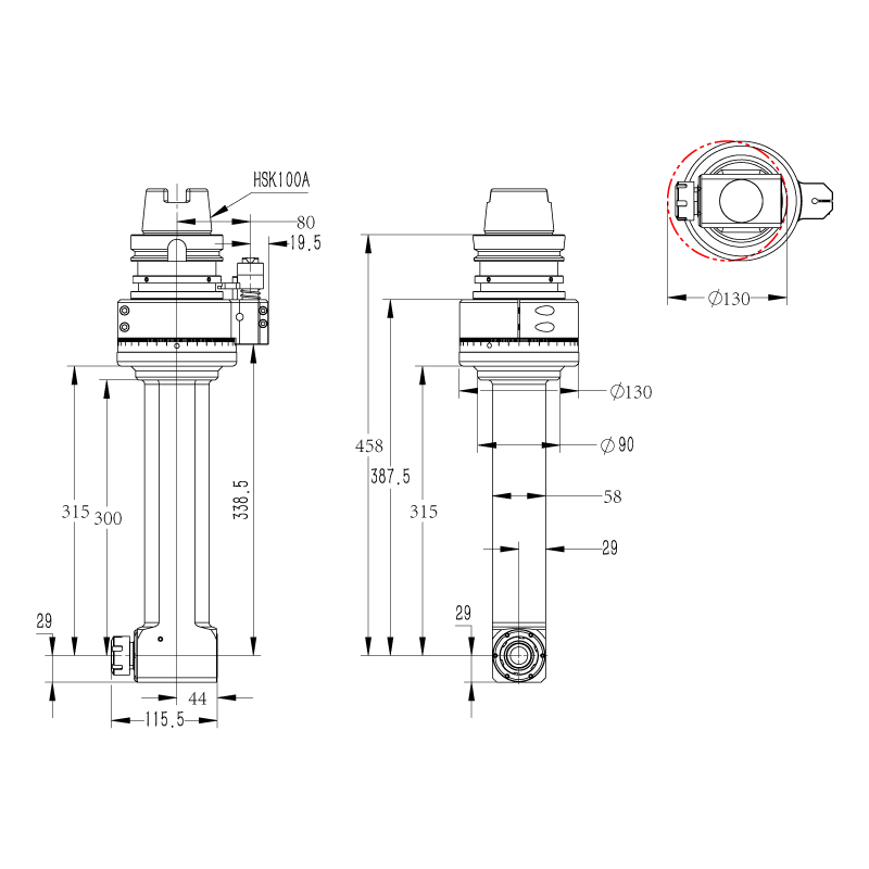 DK90-HSK100A-ER25-300角度頭